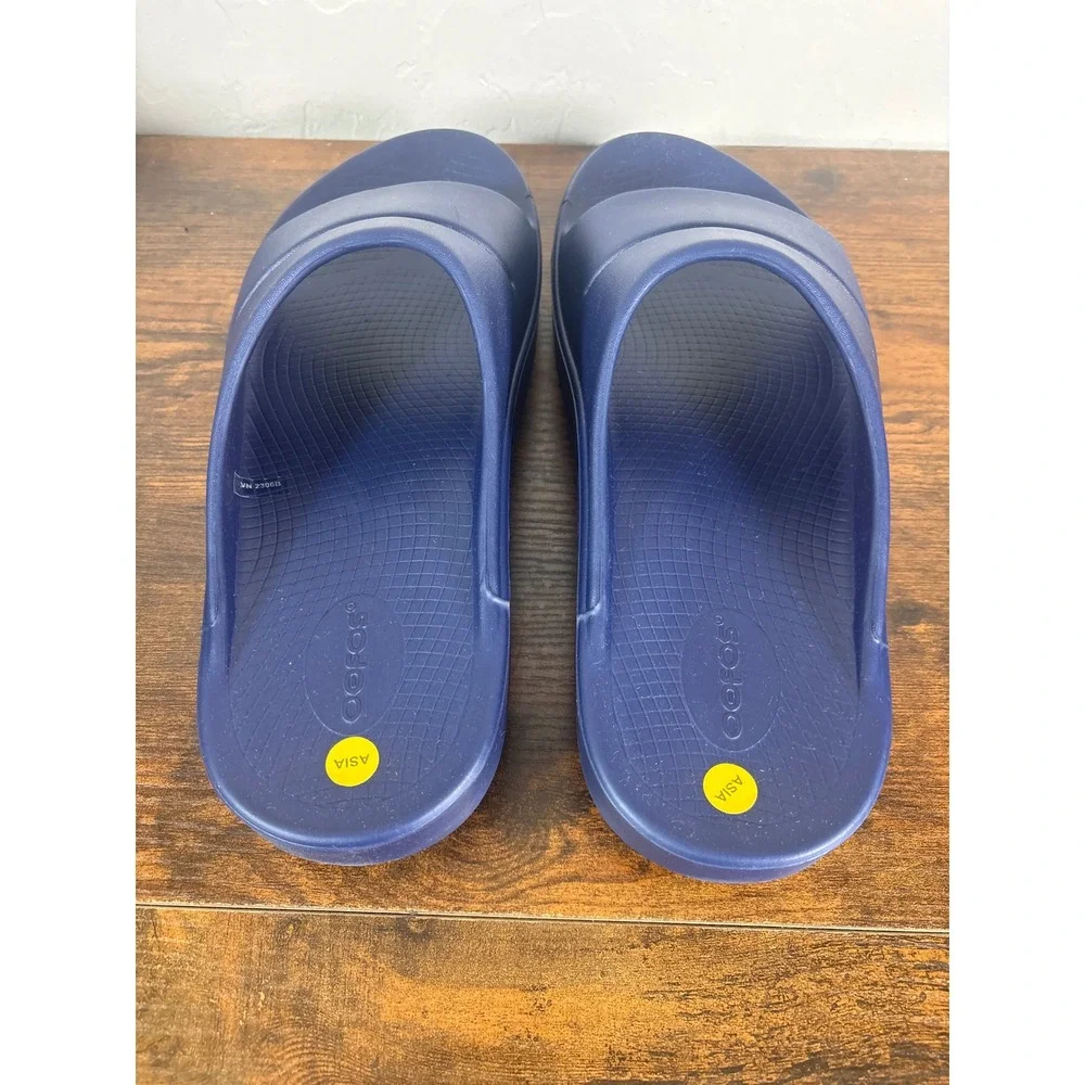 OOFOS OOahh Slide Sandals Navy Blue Mens 12 Womens 14 Recovery Footwear